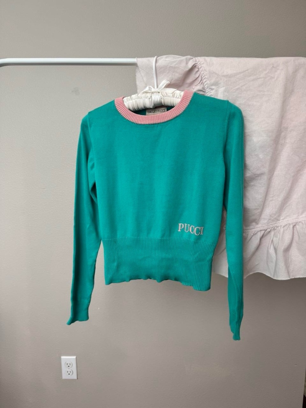 Emilio Pucci Teal Sweater with Pink Trim